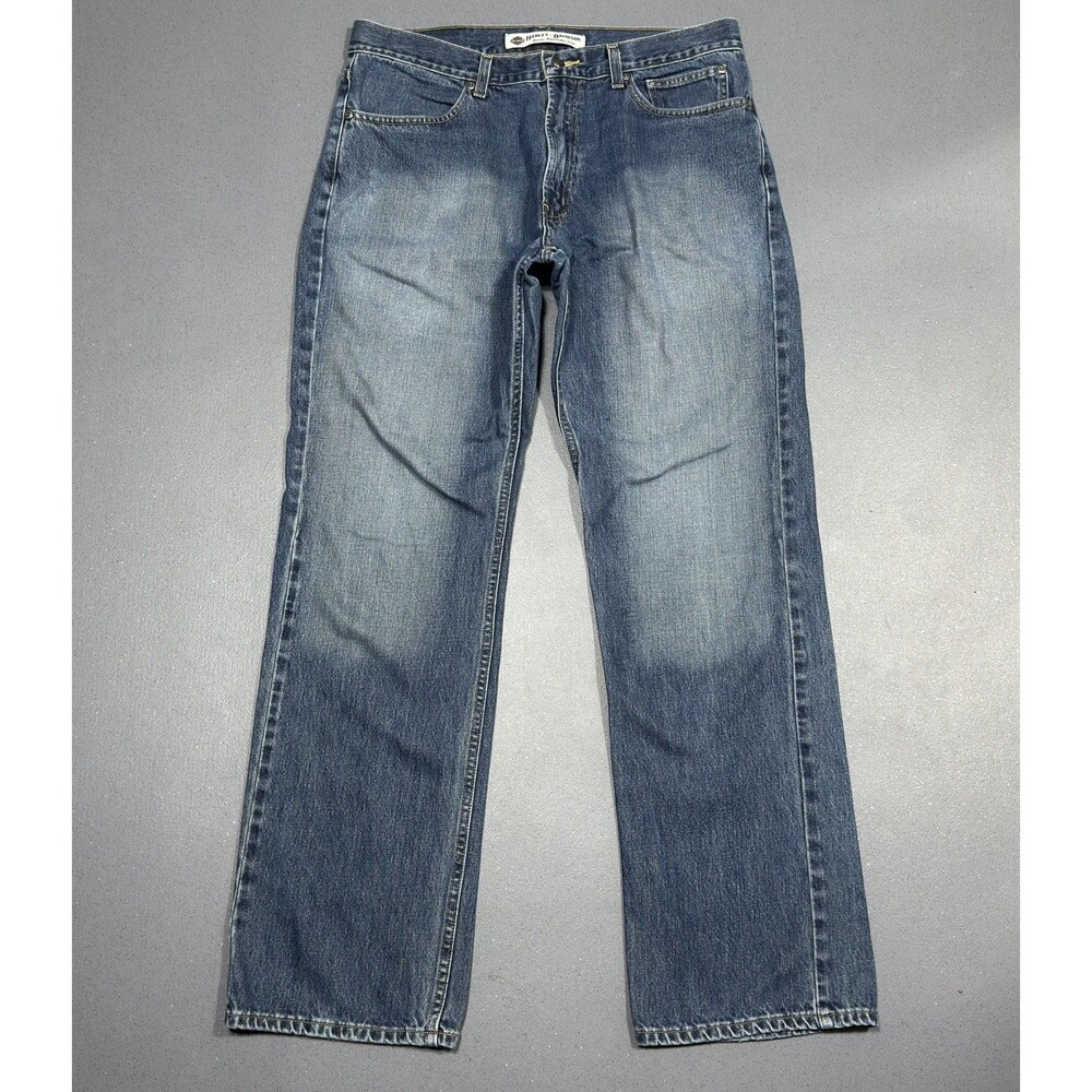 Harley Davidson Genuine Motor Clothes Mens Jeans Blue Denim Straight Leg 36x34